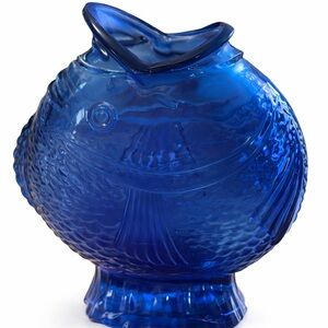 Vintage Cobalt Blue Fish Vase Heavy Art Glass Coastal Nautical Decor 9”
